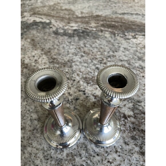 IANTHE Pat PDG Made in England Faux Wood & Silver Plate Candle Holders - Picture 3 of 7